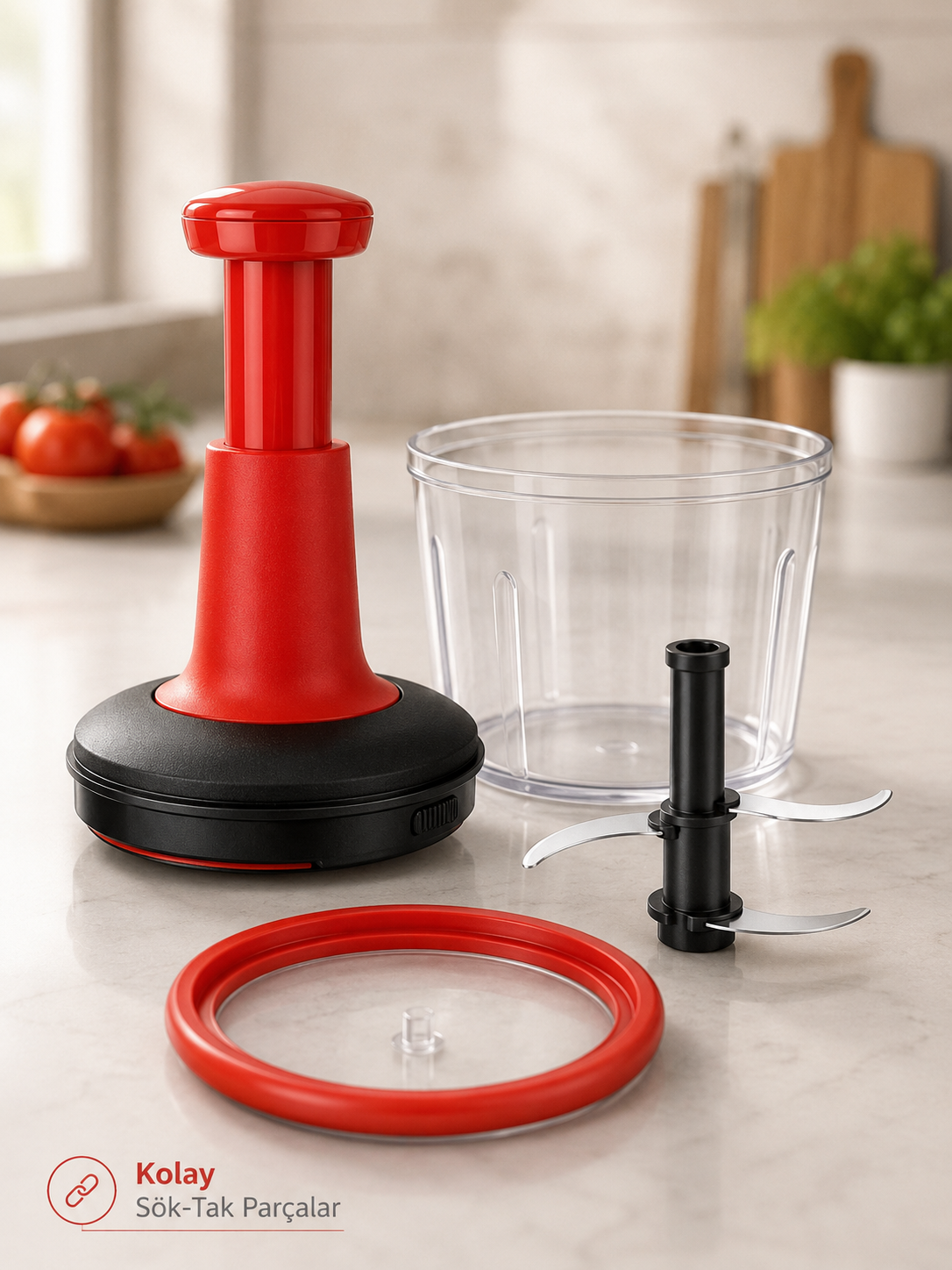 Basmalı El Rondosu Pratik Manuel Rondo Blender 18/10 Çelik Bıçaklı Sebze ve Soğan Doğrayıcı