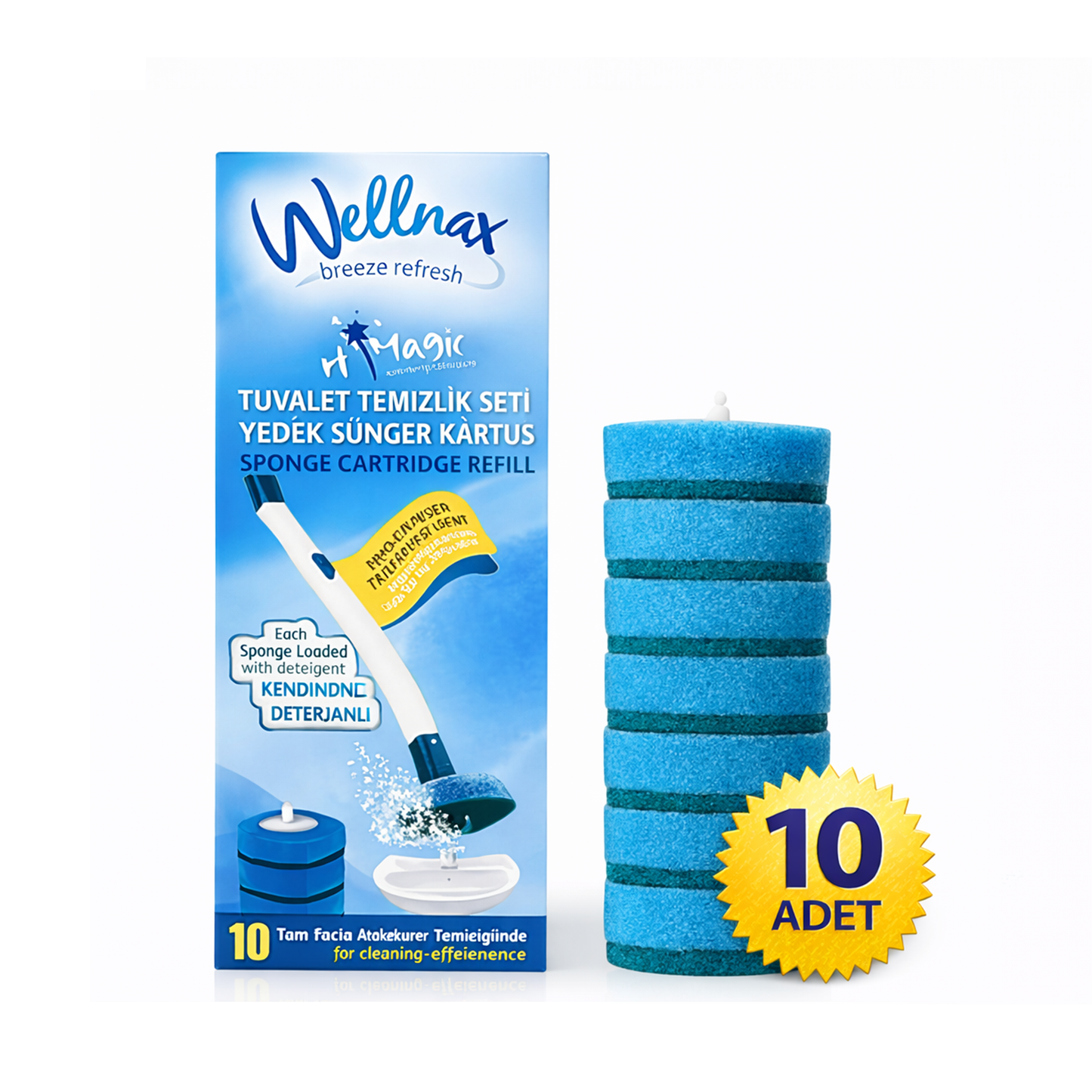 Kullan-At Tuvalet Fırçası Yedek Deterjanlı Sünger 10'lu Paket