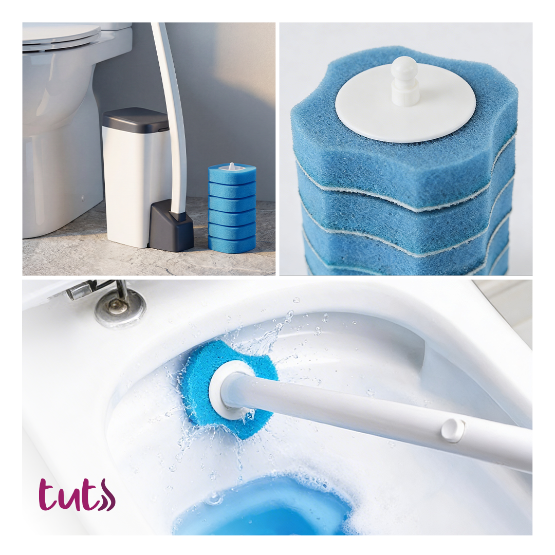 Wellnax | Kullan-At Süngerli Tuvalet Temizleme Seti – Deterjanlı Yedek Süngerli Hijyenik Fırça (10’lu)