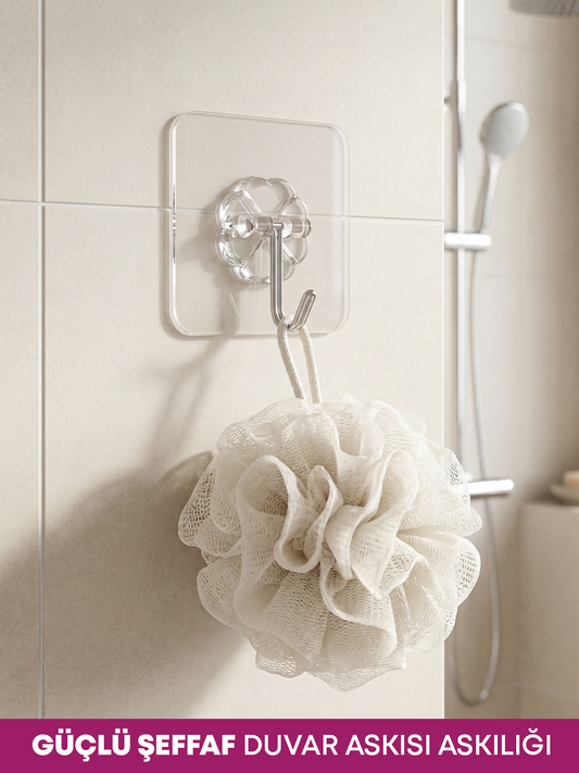 3 Adet Güçlü Şeffaf Duvar Askısı Askılığı Yapışkan Metal Kancalı Mutfak Banyo Askı
