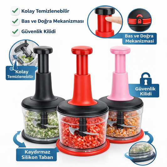 Basmalı El Rondosu Pratik Manuel Rondo Blender 18/10 Çelik Bıçaklı Sebze ve Soğan Doğrayıcı