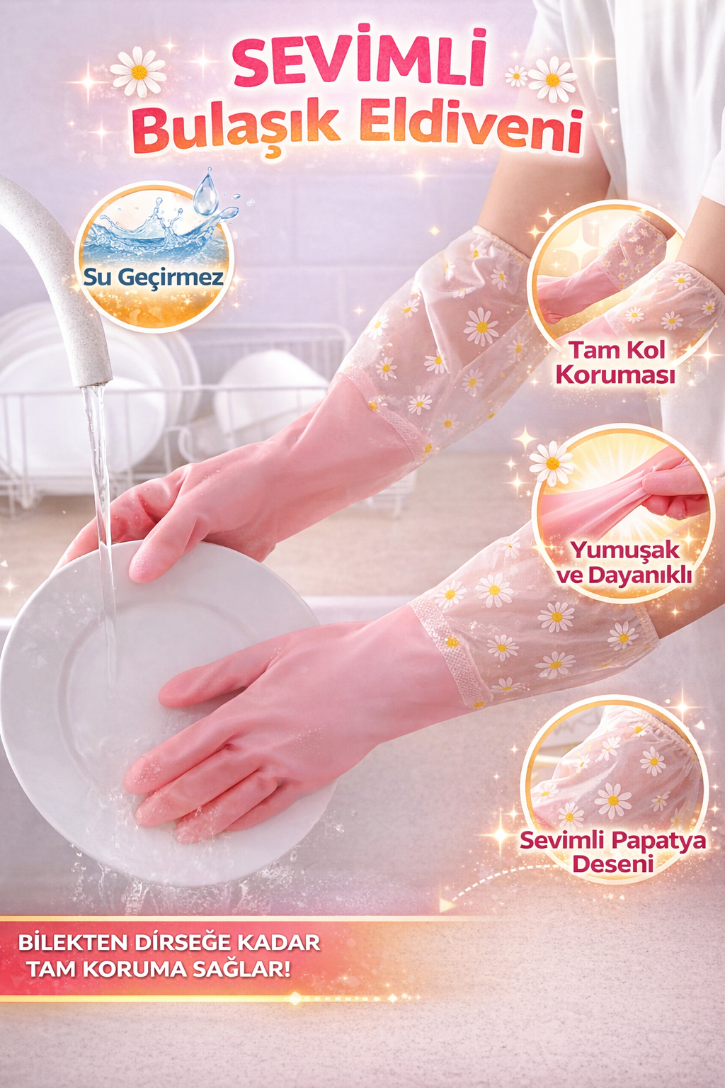 Lateks Uzun Eldiven – Ev, Bulaşık, Banyo Temizliği İçin Su Geçirmez Transparan Tasarım Eldiven