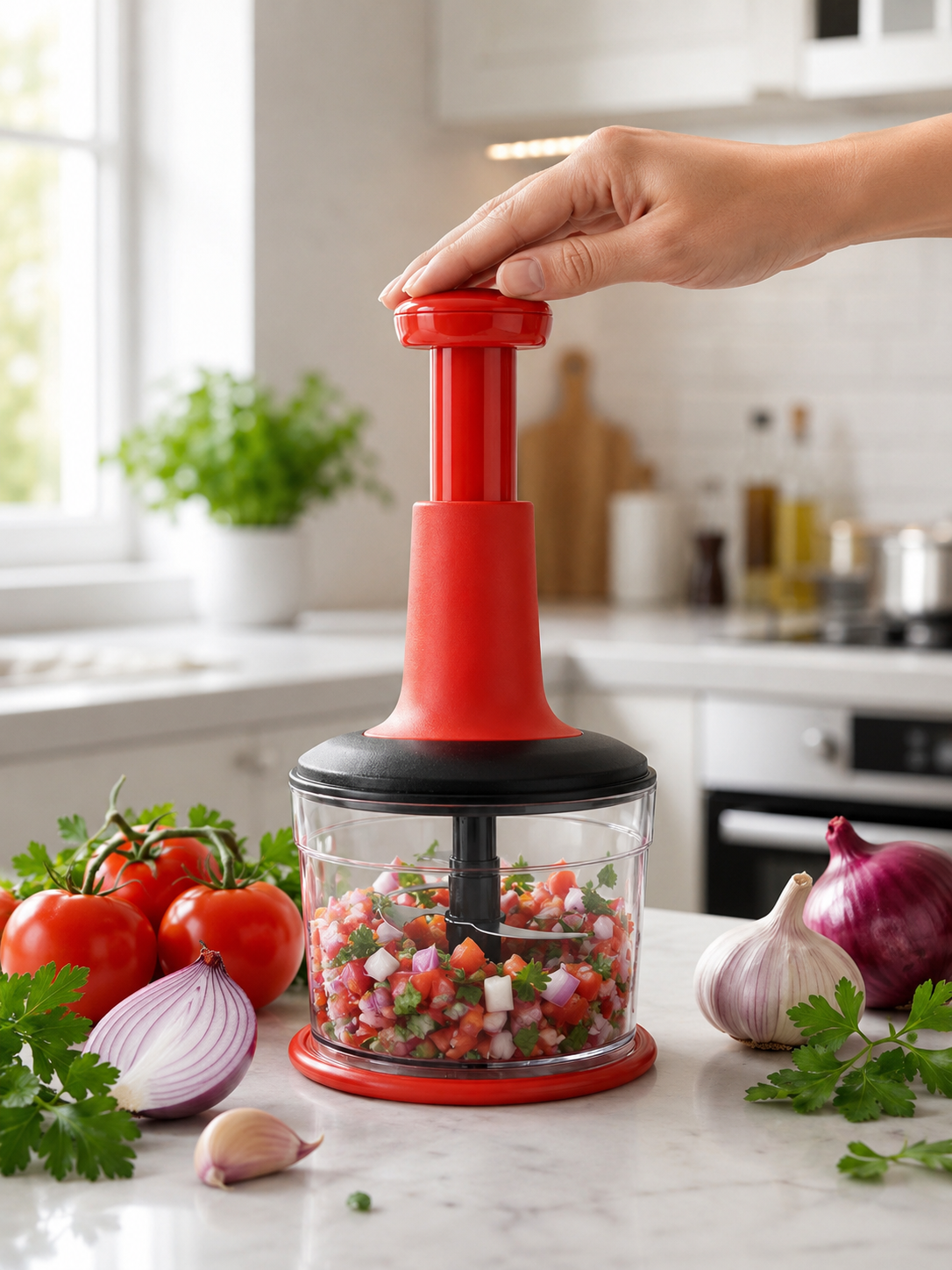 Basmalı El Rondosu Pratik Manuel Rondo Blender 18/10 Çelik Bıçaklı Sebze ve Soğan Doğrayıcı