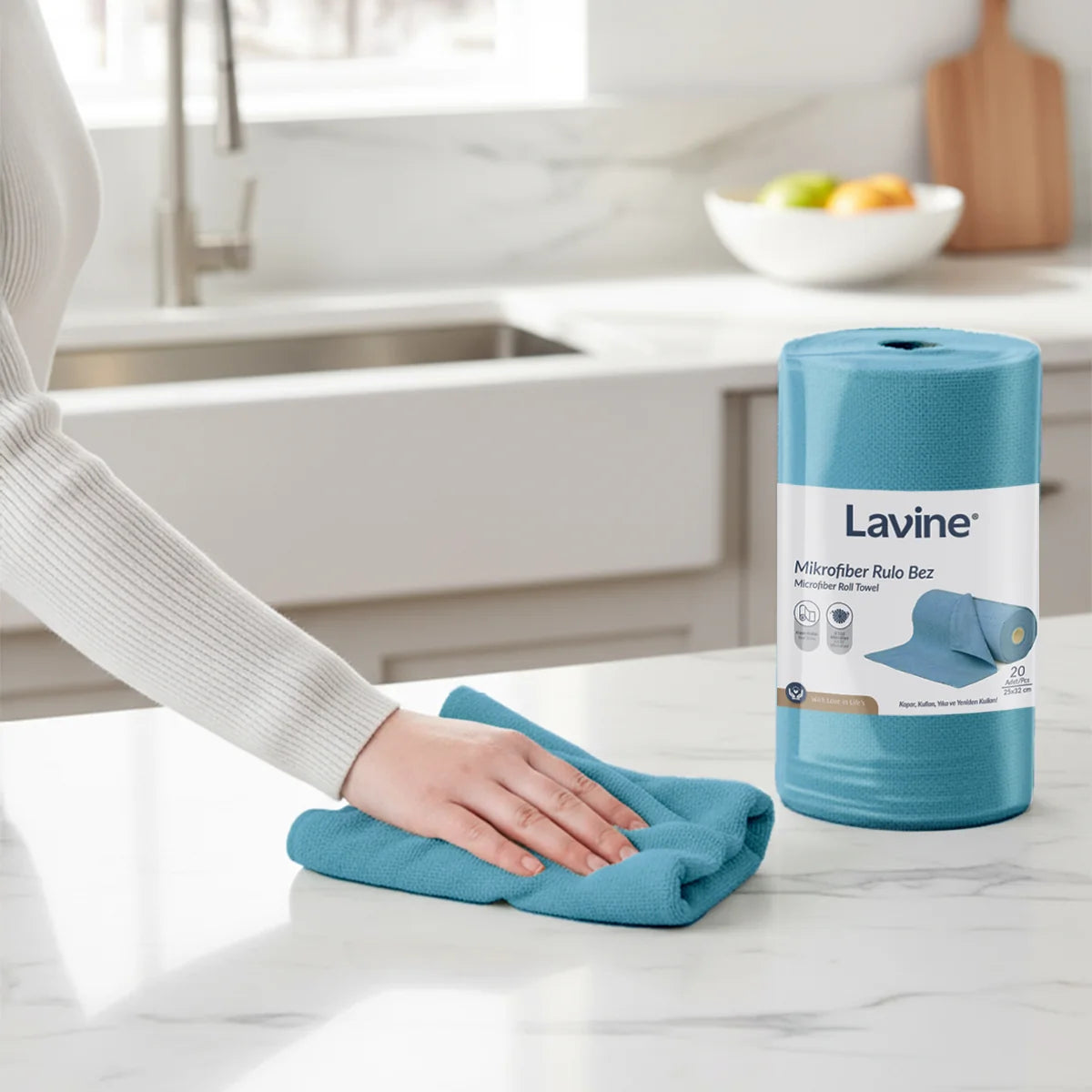 Çok Amaçlı %100 Mikrofiber Temizlik Bezi 20'li Rulo Kopart Kullan